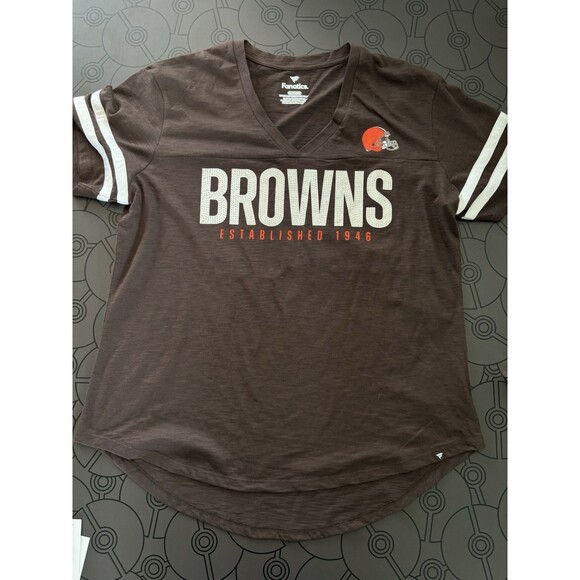 Cleveland Browns Football NFL Fanatics  Shirt V Neck Women XL Brown Sparkle New - Picture 1 of 10